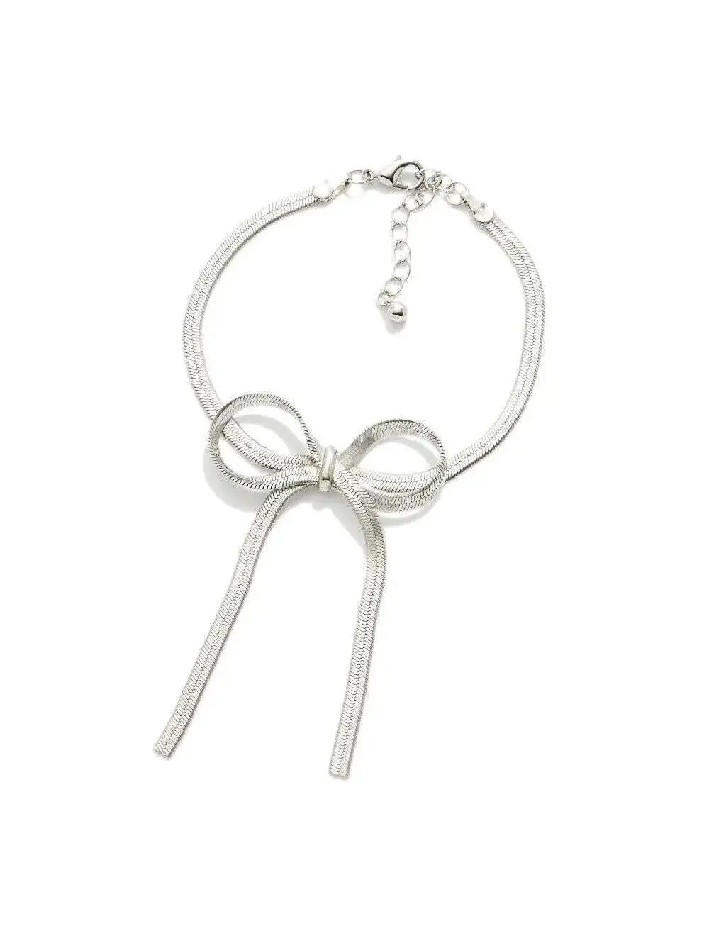 Silver Herringbone Chain Bow Bracelet Coquette Jewelry